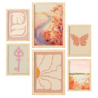 POSTER Set Mit 6 Orangefarbene Wiesen A3 & A4 Rahmen Aus Hellem Holz - Beige, Papier (29/3cm) - Nacnic