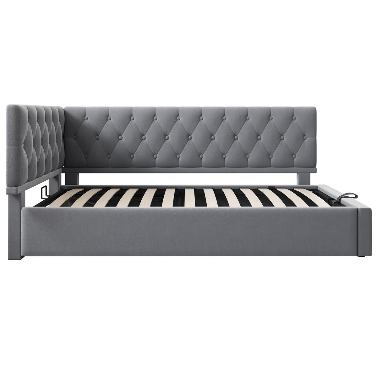 POLSTERBETT aus Samt 90x200 cm in Grau mit hydraulischem Stauraum - Grau, Textil (90/200cm) - Modfu