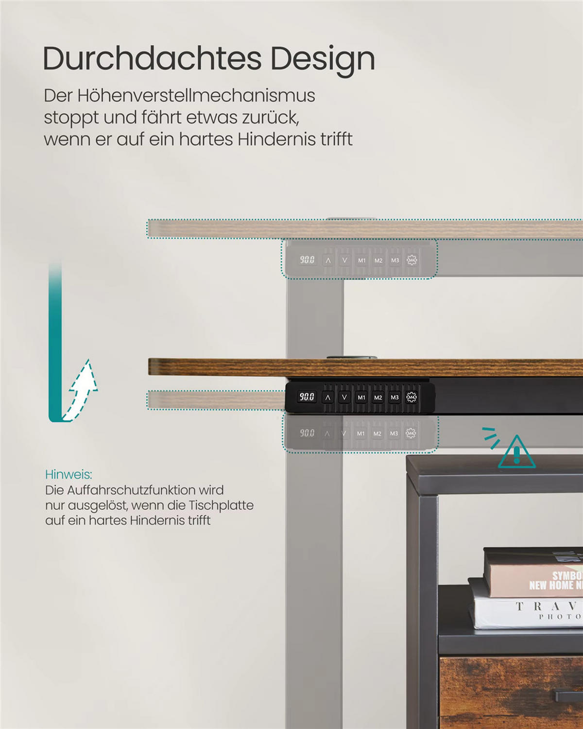 SCHREIBTISCH 160/70/72-120 cm elektrisch höhenverstellbar Tisch - Braun, Holz (160/70/72cm) - Kaket