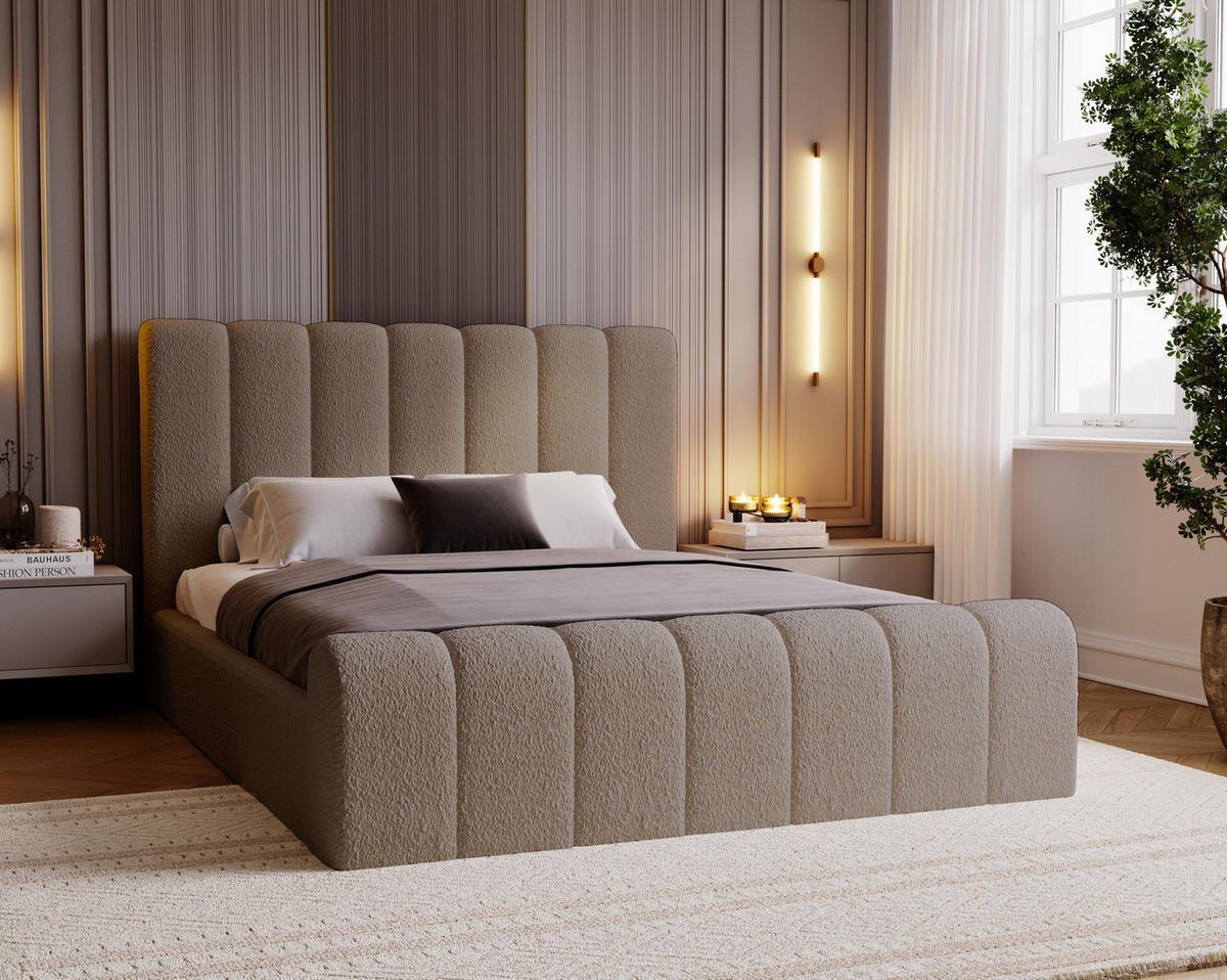 POLSTERBETT 140x200 Valetta mit Bettkasten, Bouclé Braun - Braun, Holz/Textil (140/200cm) - Emporius