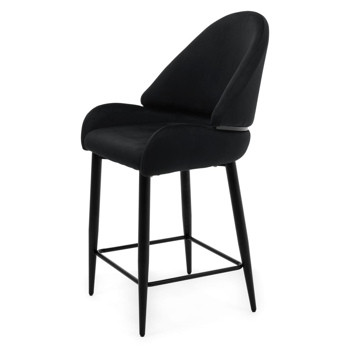 BARHOCKER BERGAMO gepolsterter mit Steppung - schwarz - Samt Velour - Schwarz, Textil/Metall (56/106/61cm) - NEW HOME