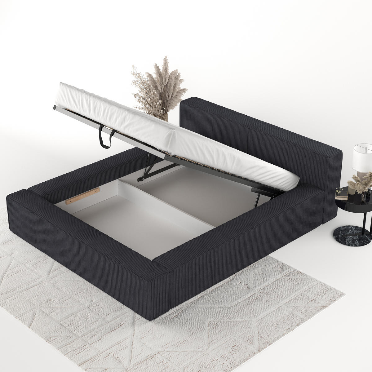 POLSTERBETT Casto mit Stauraum 180/200 cm Anthrazit im Poso Stoff - Anthrazit/Schwarz, Holz/Holzwerkstoff (180/200cm) - AltaBeds