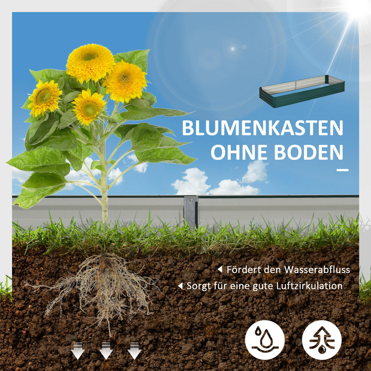 HOCHBEET aus Stahl, Pflanzkasten, Blumenkasten, Gemüsebeet für Balkon, Terrasse, Grün - Grün, Metall (90.5/30/241cm) - Outsunny