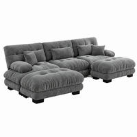 SOFA modular mit Ottomans Chenille Grey - Hellgrau, Kunststoff (145/81/313cm) - Meubliv