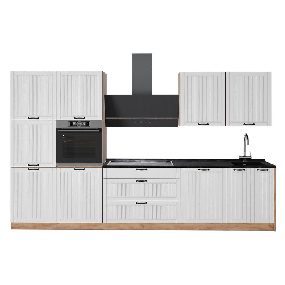 KÜCHENZEILE Fame-Line, Weiß Landhaus/Goldkraft Eiche, 340 cm, AP Anthrazit - Honigeiche/Weiß, Holzwerkstoff (340/206.8/60cm) - Vicco