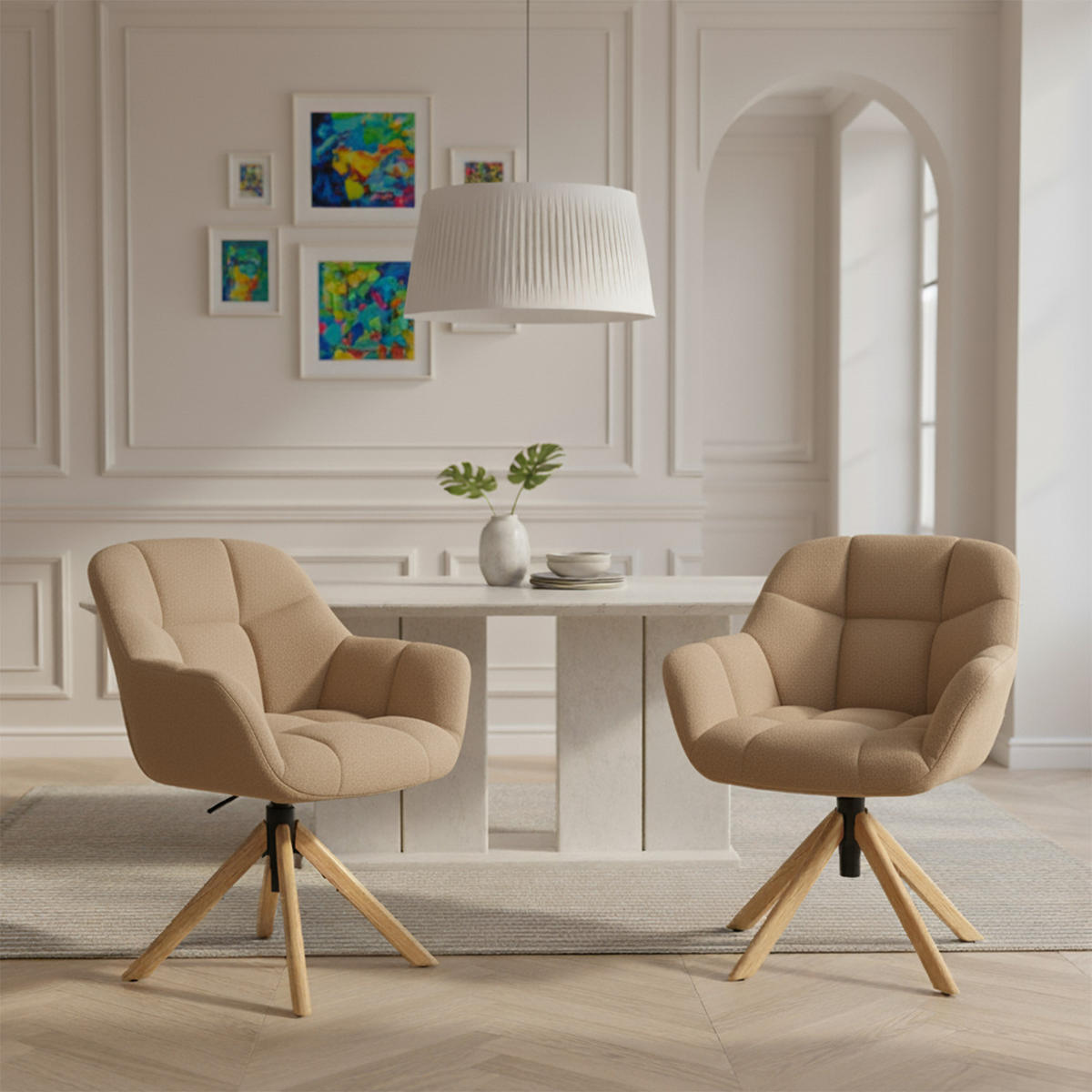 BÜROSTUHL Mika-Iven - Honigeiche/Beige, Eichenholz/Holz (65/82/66cm) - DUBI Möbel