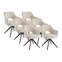 DREHSTUHL mit Armlehnen 6er-Set - Cord & schwarzes Metall - Cremefarben - KONYA - Creme, Textil (58/84/59cm) - Vente-Unique