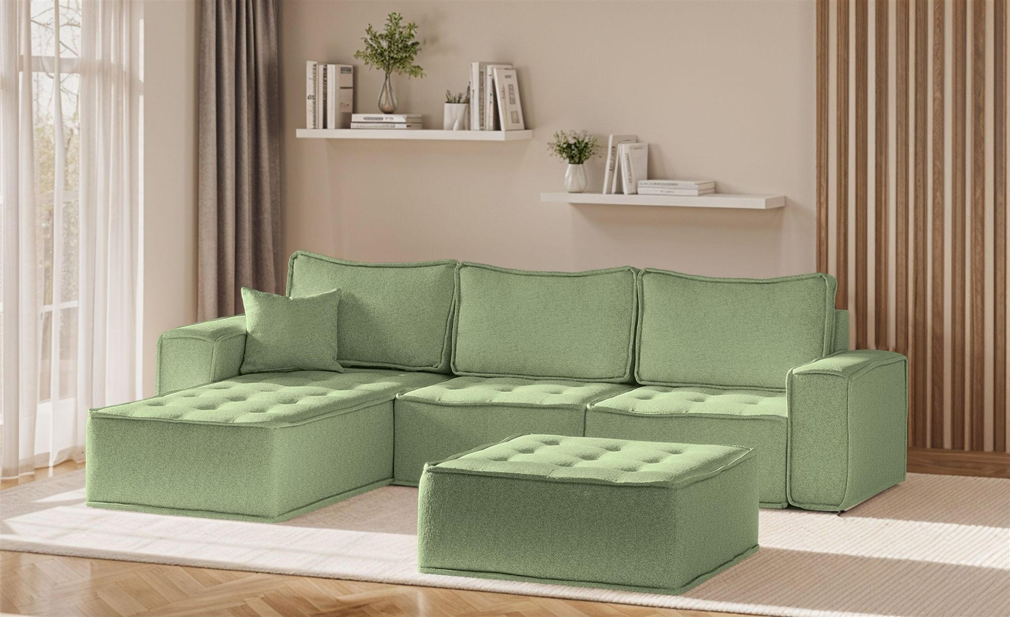 ECKSOFA Sande In Alpine - Hellgrün, Holzwerkstoff/Textil (292/192cm) - Fun Möbel