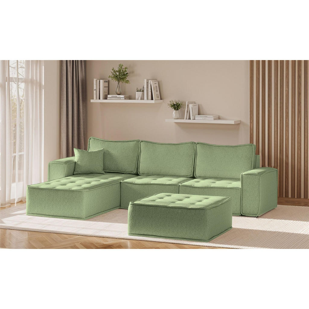 Thumbnail - Fun Möbel Ecksofa, Hellgrün, Textil, Ottomane links, 292x192 cm, Wohnzimmer, Sofas & Couches, Wohnlandschaften, Ecksofas