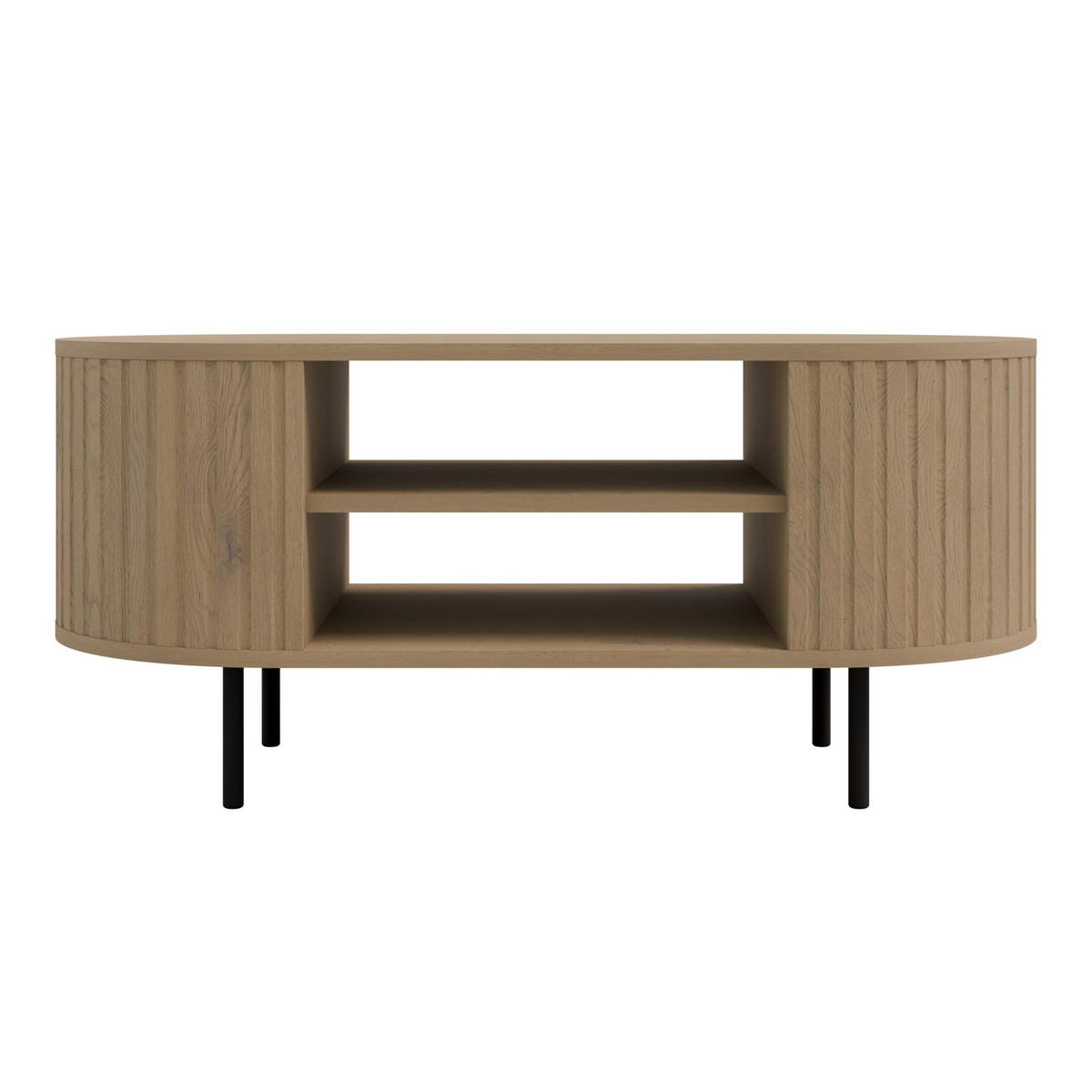 COUCHTISCH Halay Eiche Cremona, Moderne Rillenstruktur 100 cm, mit runden Kanten - Eichefarben/Schwarz, Holzwerkstoff/Metall (45/100/52cm) - AX Living