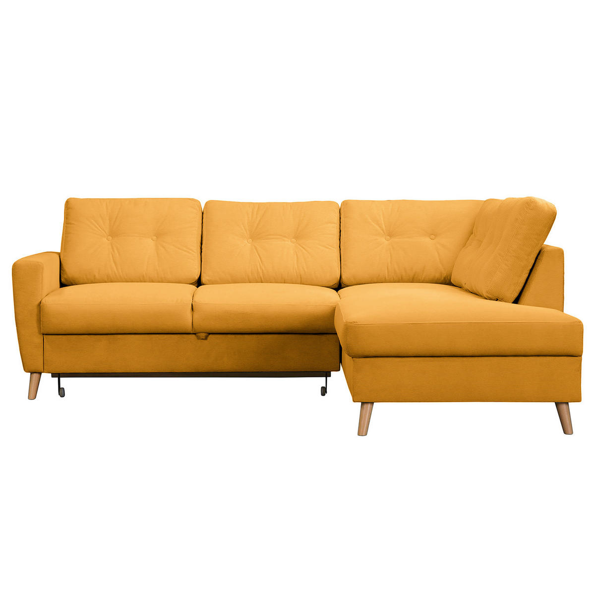 ECKSOFA mit Ottomane - Gelb/Braun, Holz/Textil (230/200cm) - home24