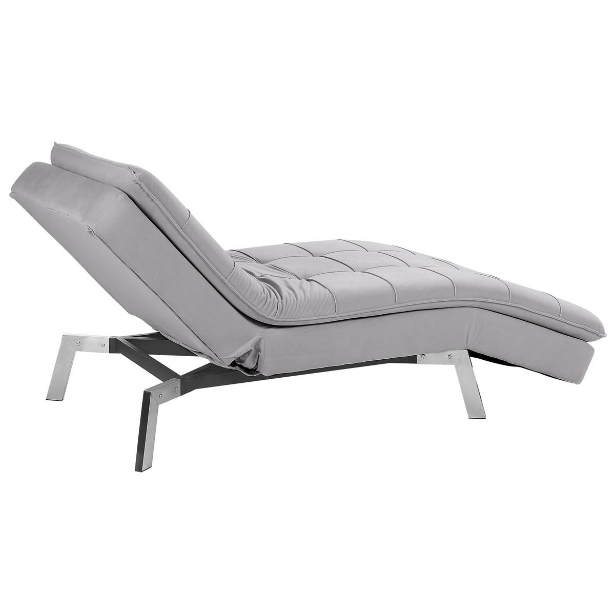 RELAXLIEGE Samtstoff hellgrau verstellbar Loiret - Silberfarben/Grau, Textil (179/93/76cm) - Beliani