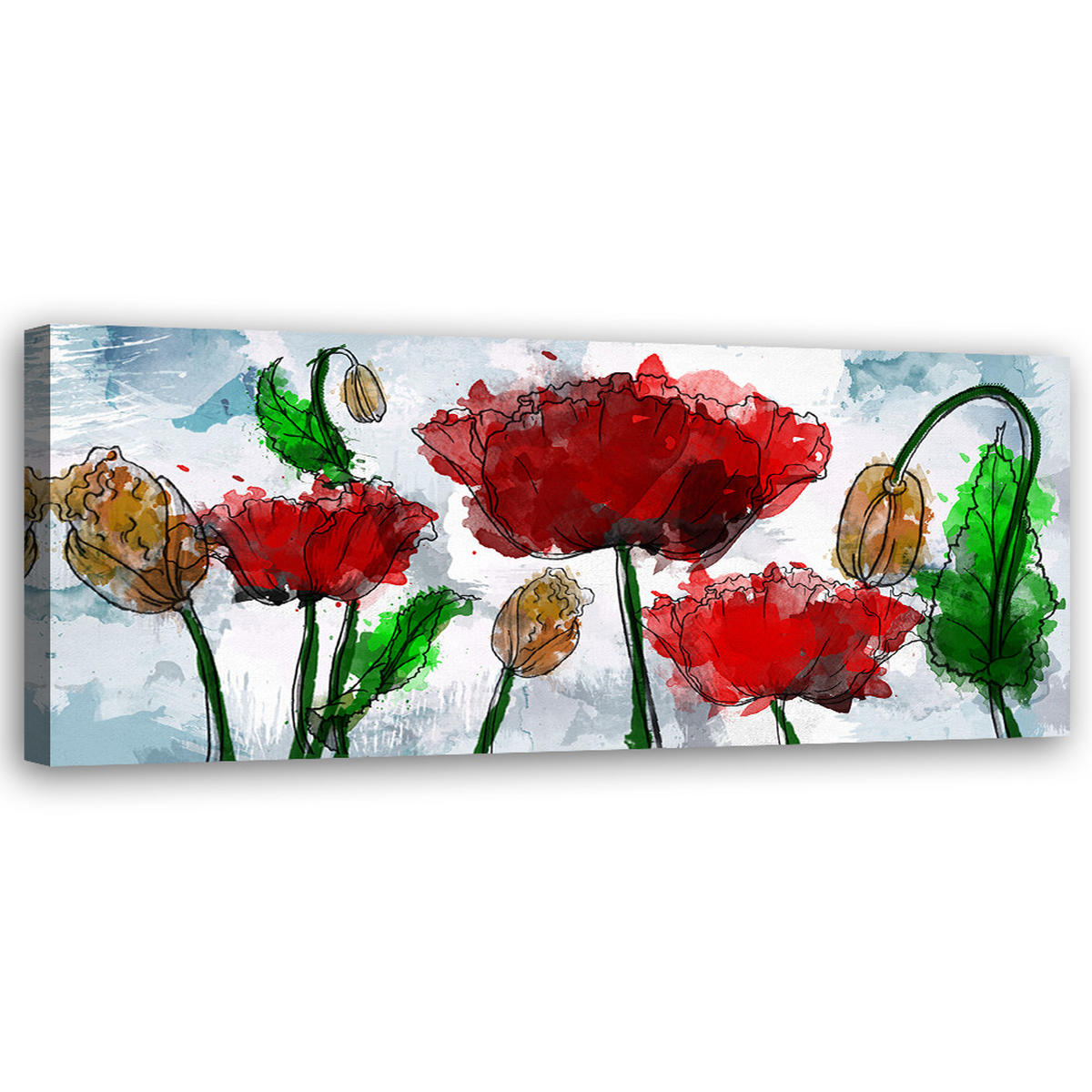 WANDBILD gemalte abstrakte blumen - Multicolor, Textil (90/30cm) - Feeby