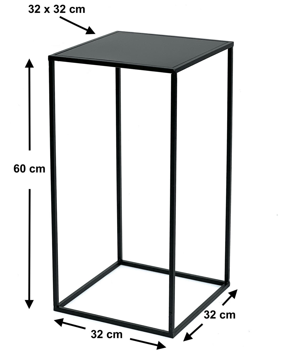 BLUMENHOCKER Eckig Metall Schwarz 60 cm 96312 L - Schwarz, Metall (32/60/32cm) - DanDiBo