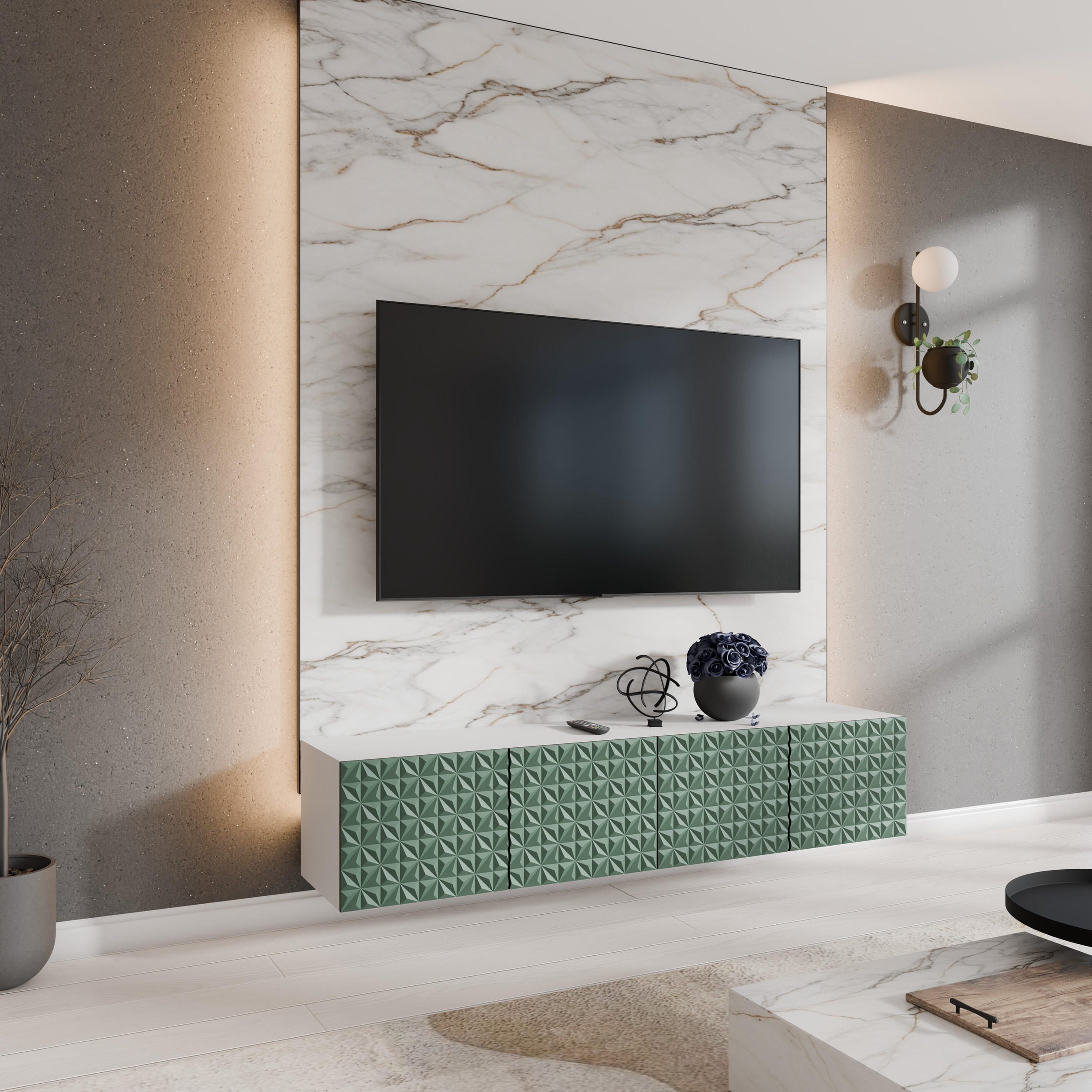 TV-SCHRANK CALI - Weiß/Grün, Holzwerkstoff (200/41/40cm) - Meblini