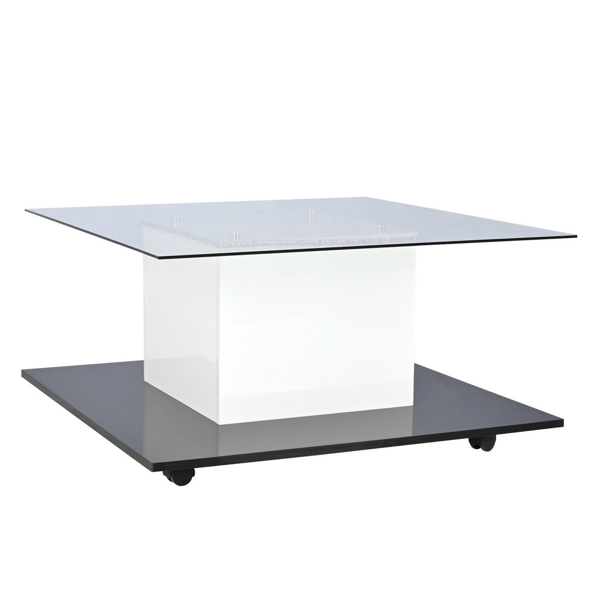 KLUBSKA miza, 80/80/40 cm, iverna plošča v črno-beli barvi, z LED osvetlitvijo in kolesci - bela, leseni material (80/80/40cm) - BEAOK
