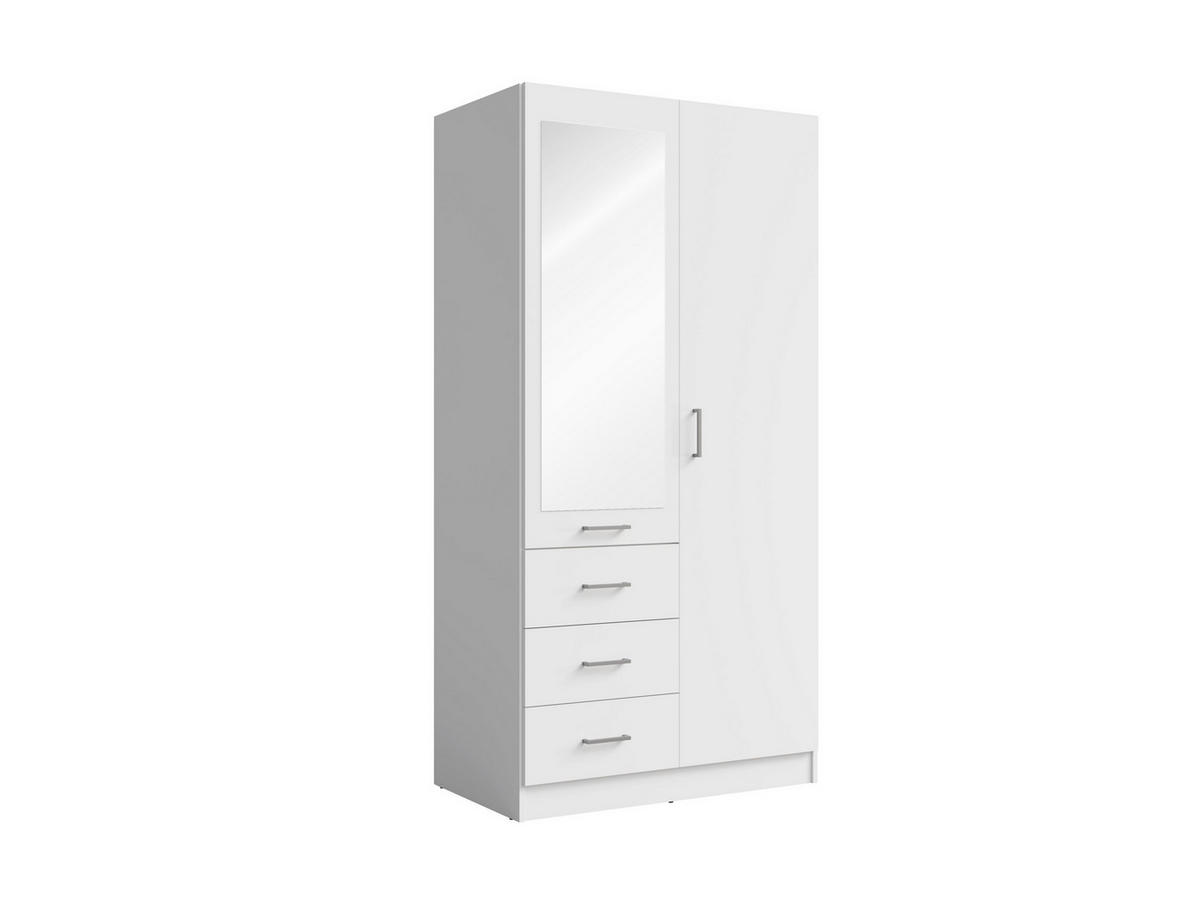 DREHTÜRENSCHRANK NEVARIS 101/200,5/58cm 2-türig mit Spiegel Weiß - Weiß, Holzwerkstoff (101/200.5/58cm) - MASSENO
