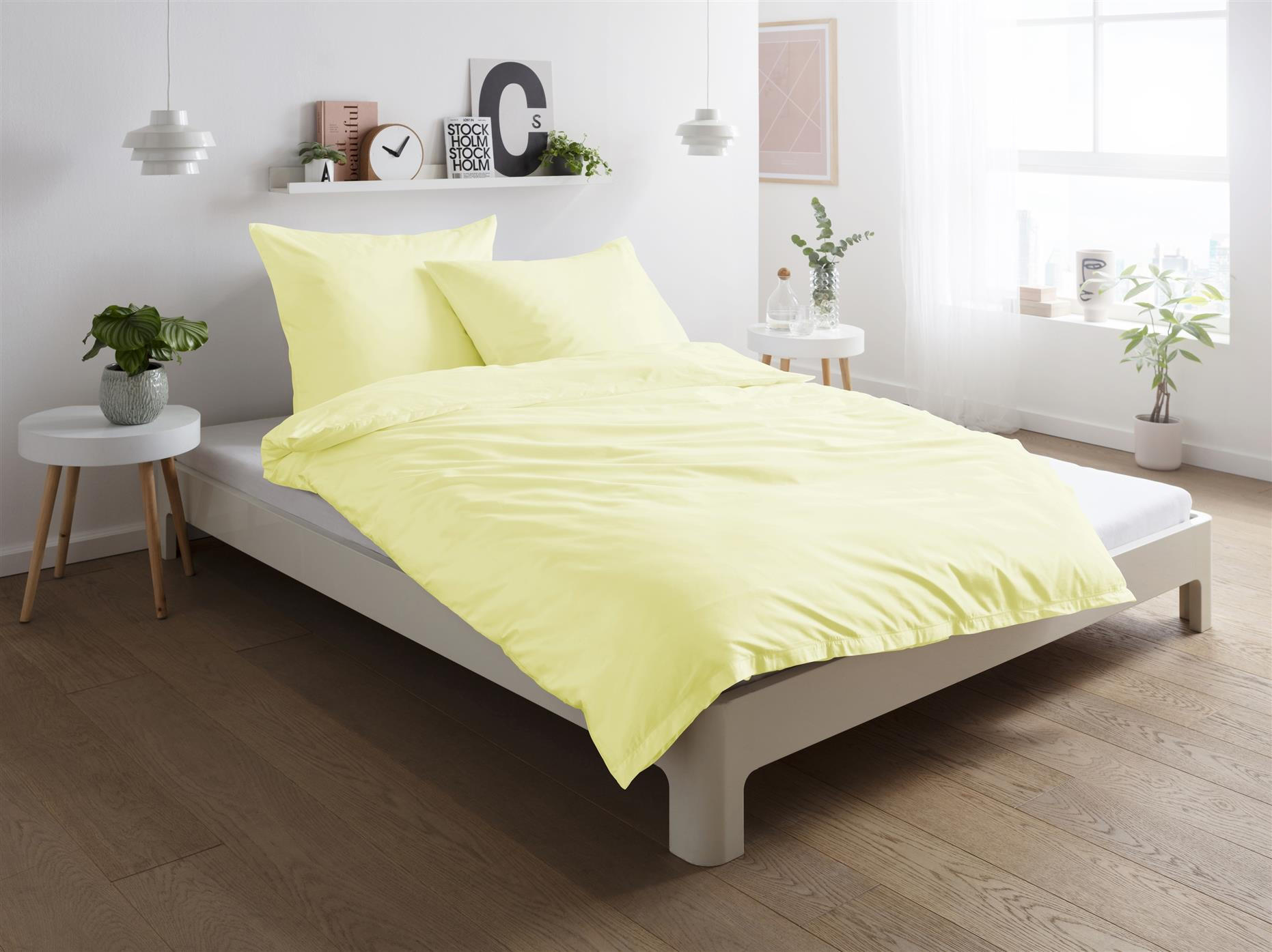 MAKO-SATIN-BETTWÄSCHE 155x220 Bettbezug einfarbig 100% Baumwolle - Uni Vanille - Hellgelb, Textil (155/220cm) - Carpe Sonno