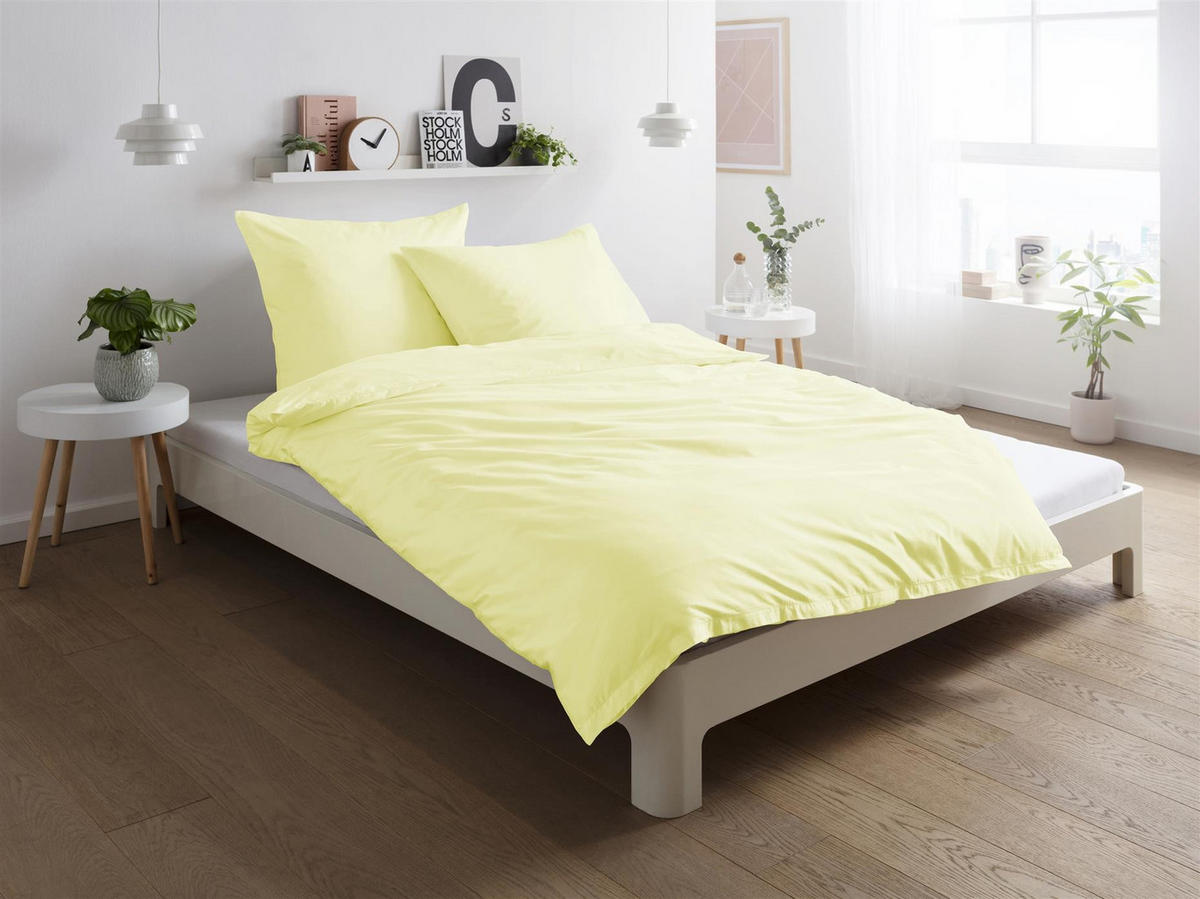 MAKO-SATIN-BETTWÄSCHE 155x220 Bettbezug einfarbig 100% Baumwolle - Uni Vanille - Hellgelb, Textil (155/220cm) - Carpe Sonno