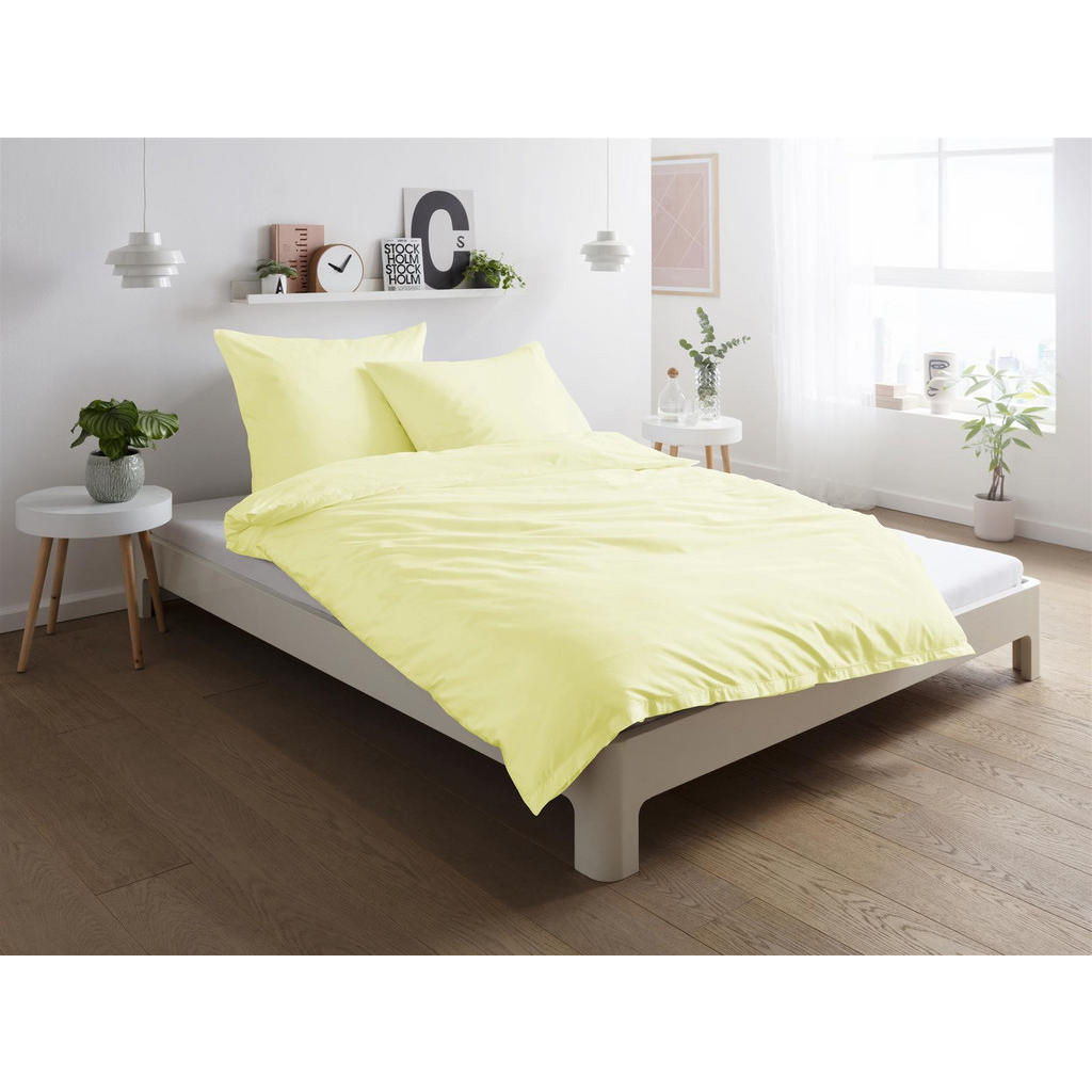 Thumbnail - Carpe Sonno Mako-Satin-Bettwäsche, Hellgelb, Textil, Uni, Füllung: Baumwollfüllung, Rechteckig, 155x220 cm, Oeko-Tex® St...