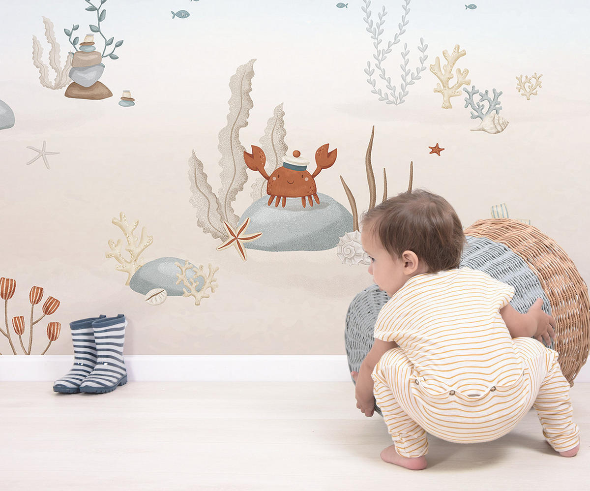 VLIESTAPETE Lotan Unterwassertiere 4 m x 4 m, blau/beige - Blau, Papier (300/400cm) - Lilipinso