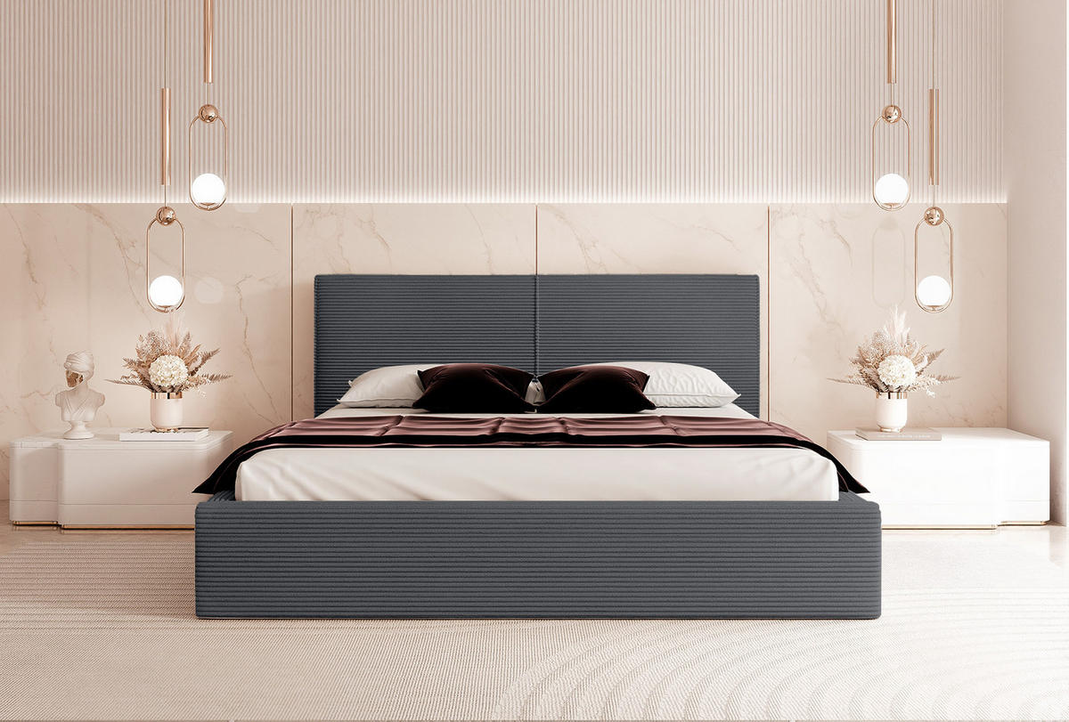 POLSTERBETT VIVELO 140x200 cm, Anthrazit - Anthrazit, Textil (200/140cm) - Fedve