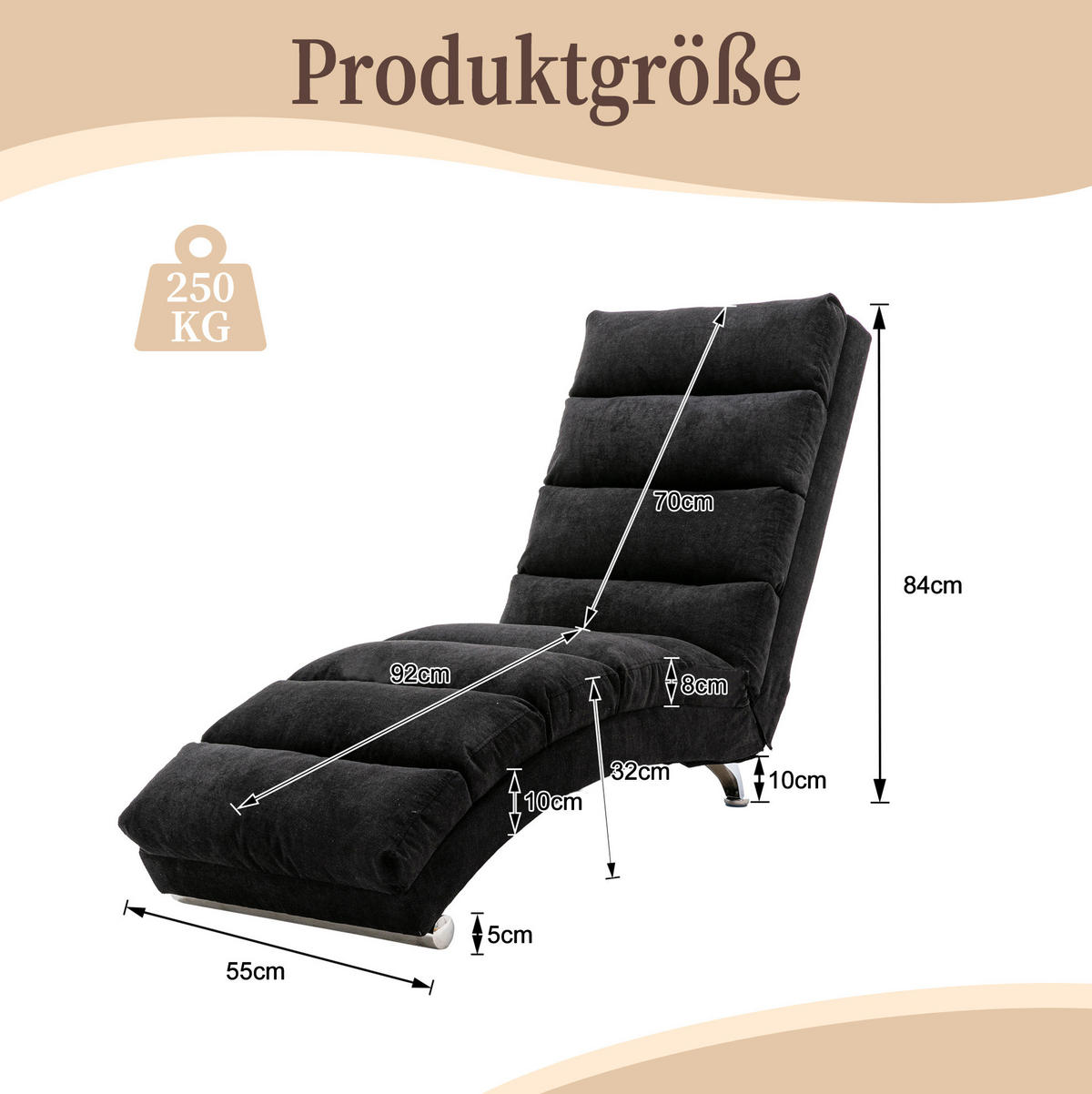 MASSAGELIEGE in Schwarz 55x148x84 cm mit Vibrationsfunktion und Seitentasche - Schwarz, Textil (148/84/55cm) - IVMEU