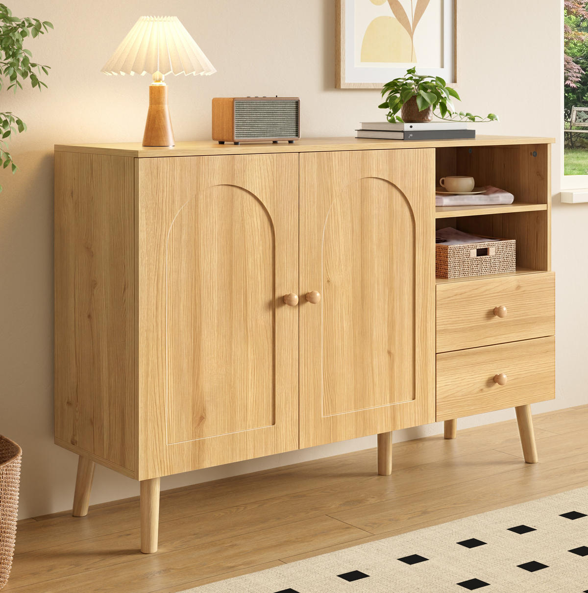 SIDEBOARD 118/35/82 cm Natur aus MDF und Holzwerkstoff mit Türen und Schubladen - Naturfarben, Holzwerkstoff (118/82/35cm) - OKWISH
