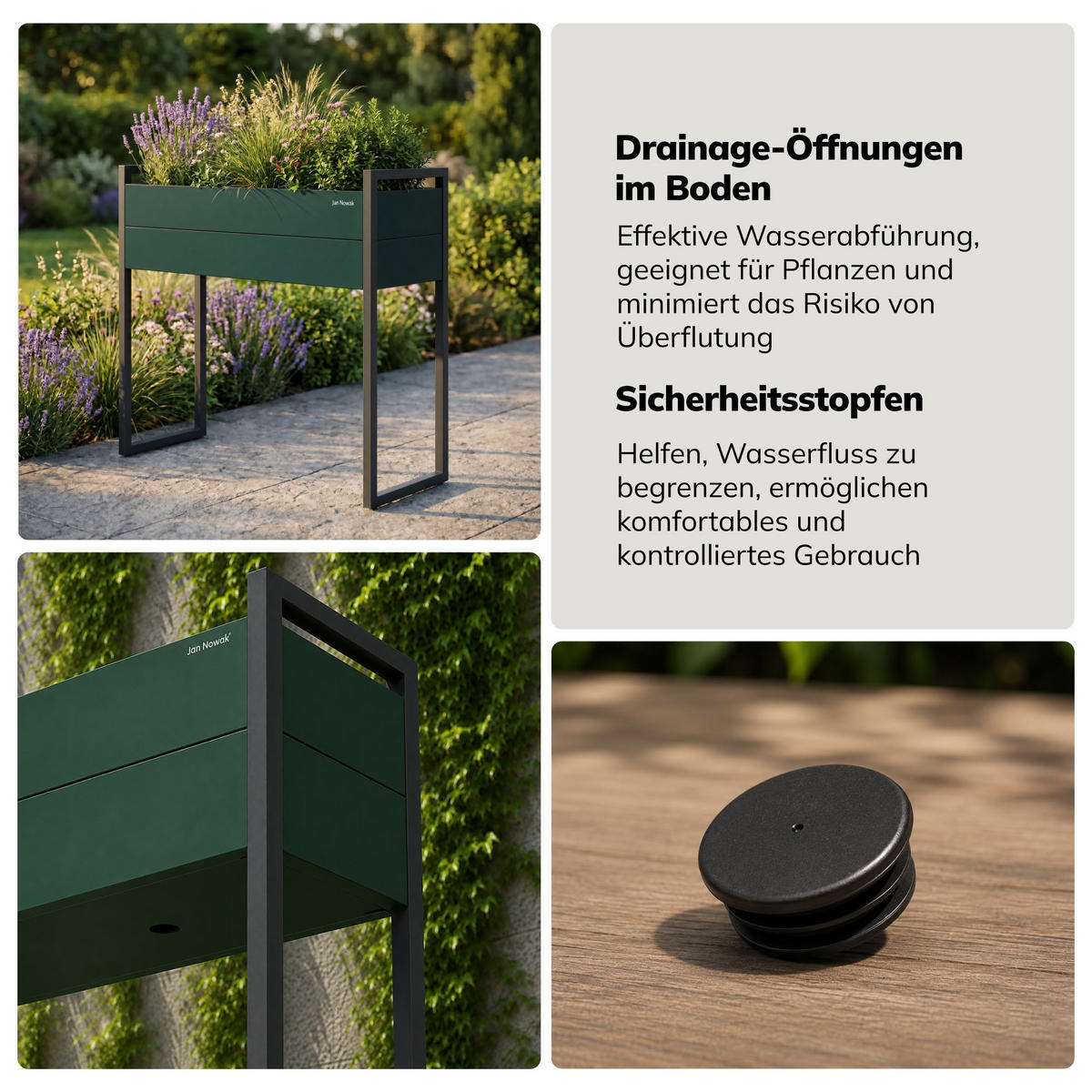 BLUMENKASTEN MARGARET H 100x100x38 cm - Dunkelgrün, Metall (100/100/38cm) - Jan Nowak