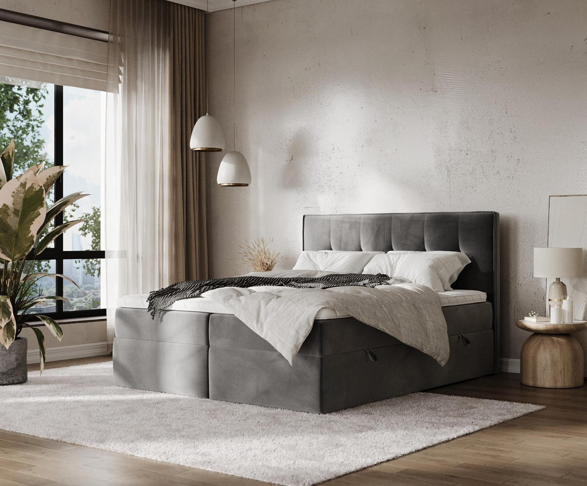 BOXBETT Mireo 140/200 cm Grau im Kronos Stoff - Schwarz/Grau, Holz/Holzwerkstoff (140/200cm) - AltaBeds