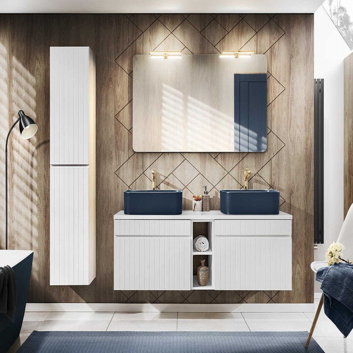 BADMÖBEL-SET 10Teile - Iconic White I BM66 in Weiß/Santa Fe Vintage - Weiß, Holz (140/160/46cm)