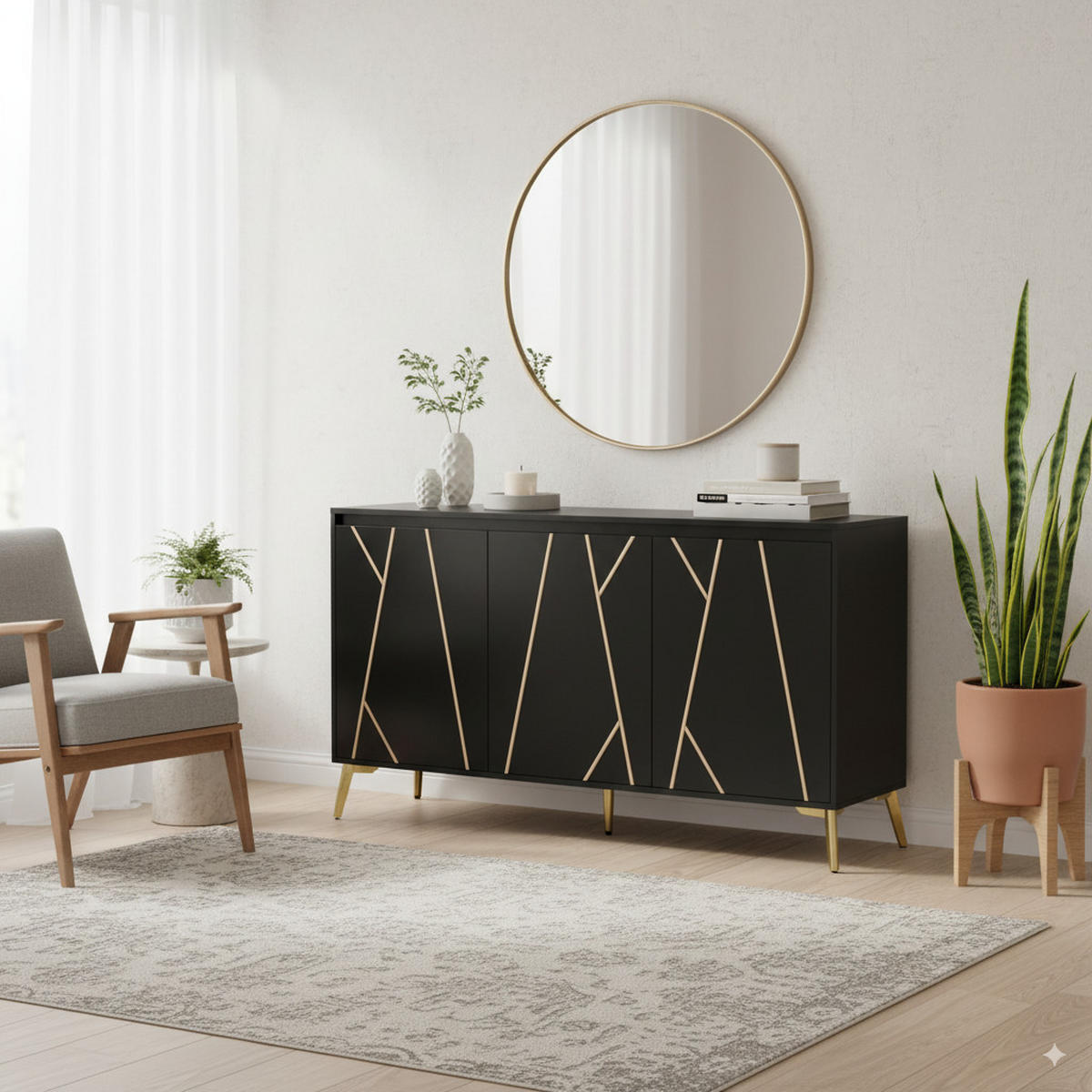 SIDEBOARD Schwarz Gold - Schwarz, Holzwerkstoff (140/80/40cm) - Urban Meuble
