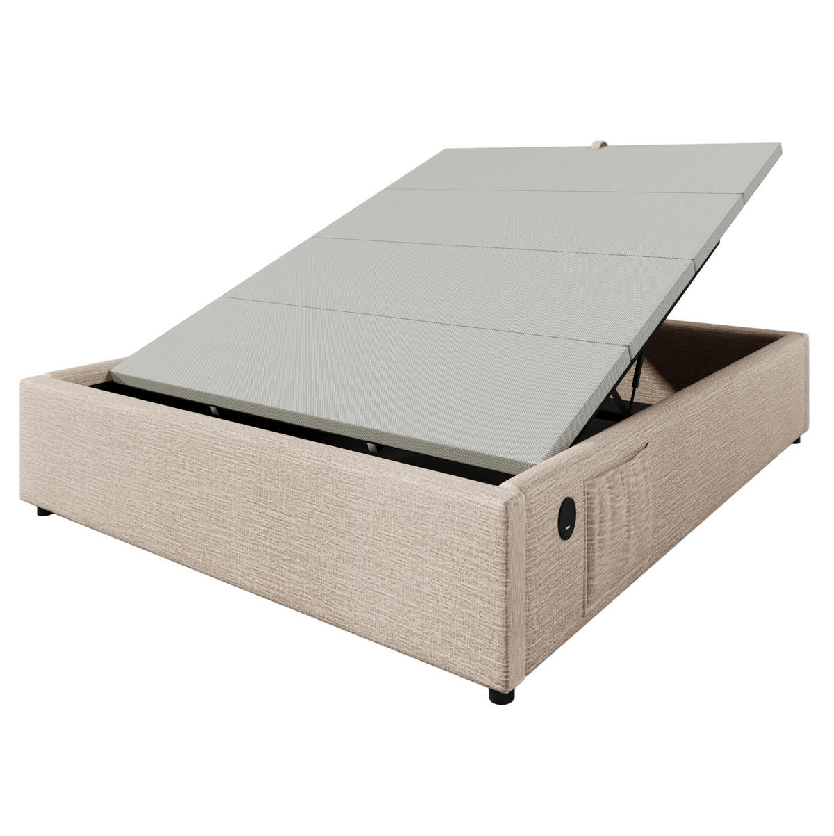 BETT mit Stauraum und USB/Type-C 160x200 cm Leinen Beige Natur - Beige, Metall (160/200cm) - Meubliv