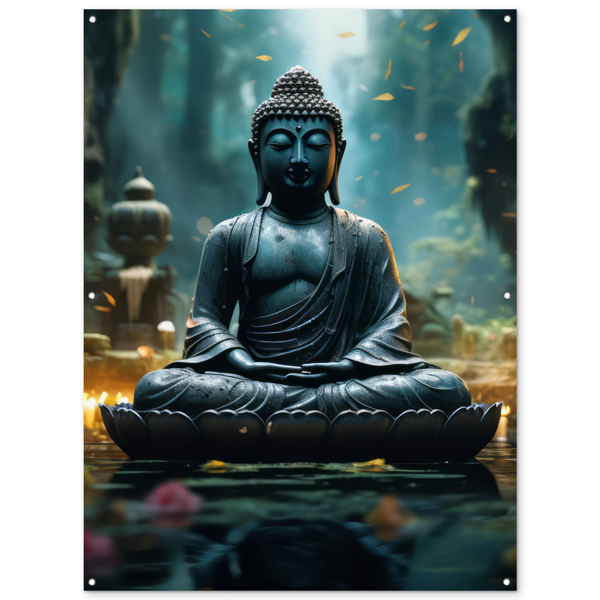 GARTENPOSTER Buddha - Statue - Buddha - Zen - Kunst - Buddha 120x160 cm - Dunkelgrau, Kunststoff (120/160/0.2cm) - OnlyWow