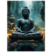ZAHRADNÍ PLAKÁT Buddha - Socha - Buddha - Zen - Umění - Buddha 120x160 cm - tmavě šedá, plast (120/160/0.2cm) - OnlyWow