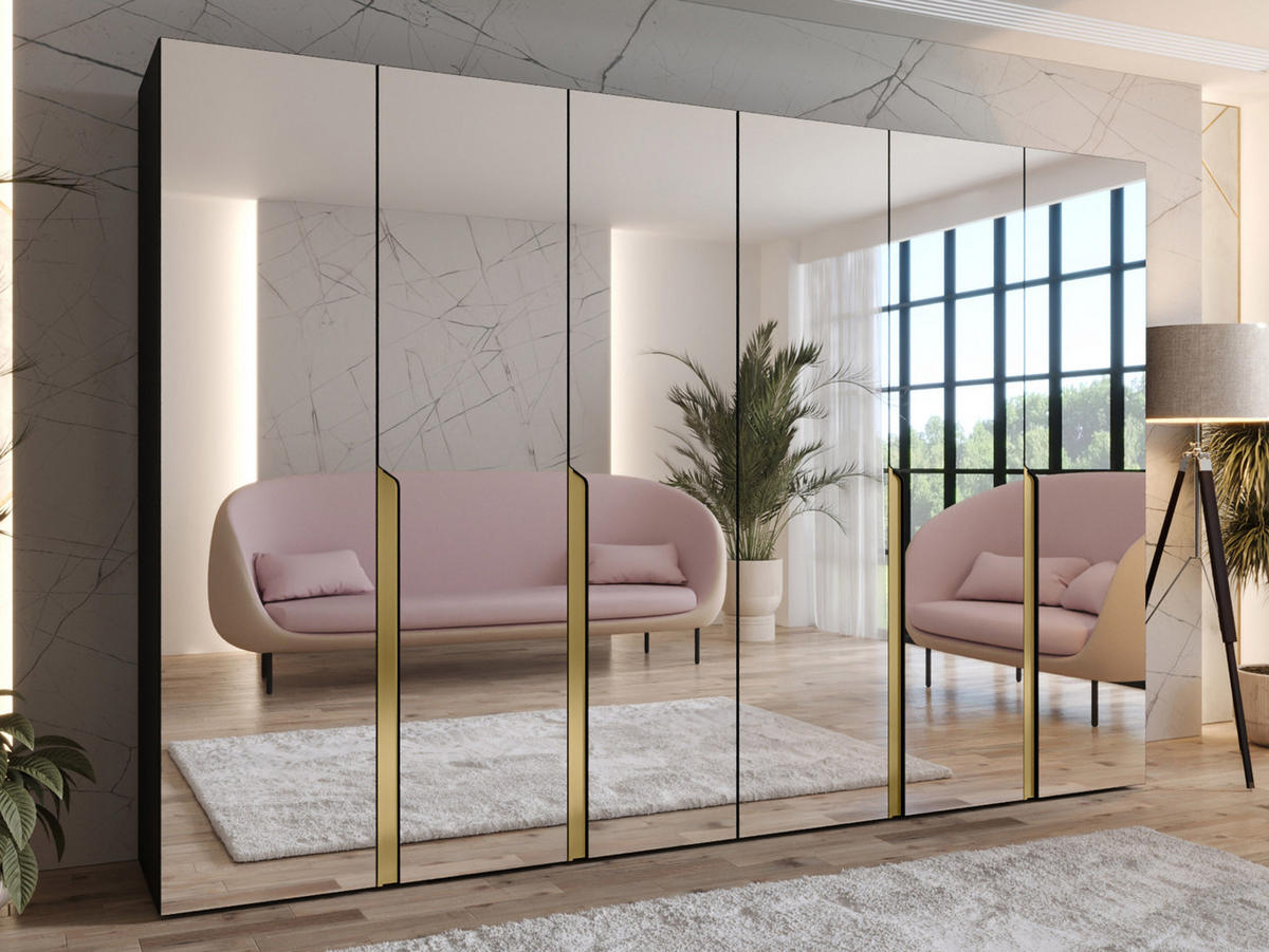 DREHTÜRENSCHRANK Mila III 300 - Goldfarben/Schwarz, Holzwerkstoff/Kunststoff (300/202/52cm) - MIRJAN24