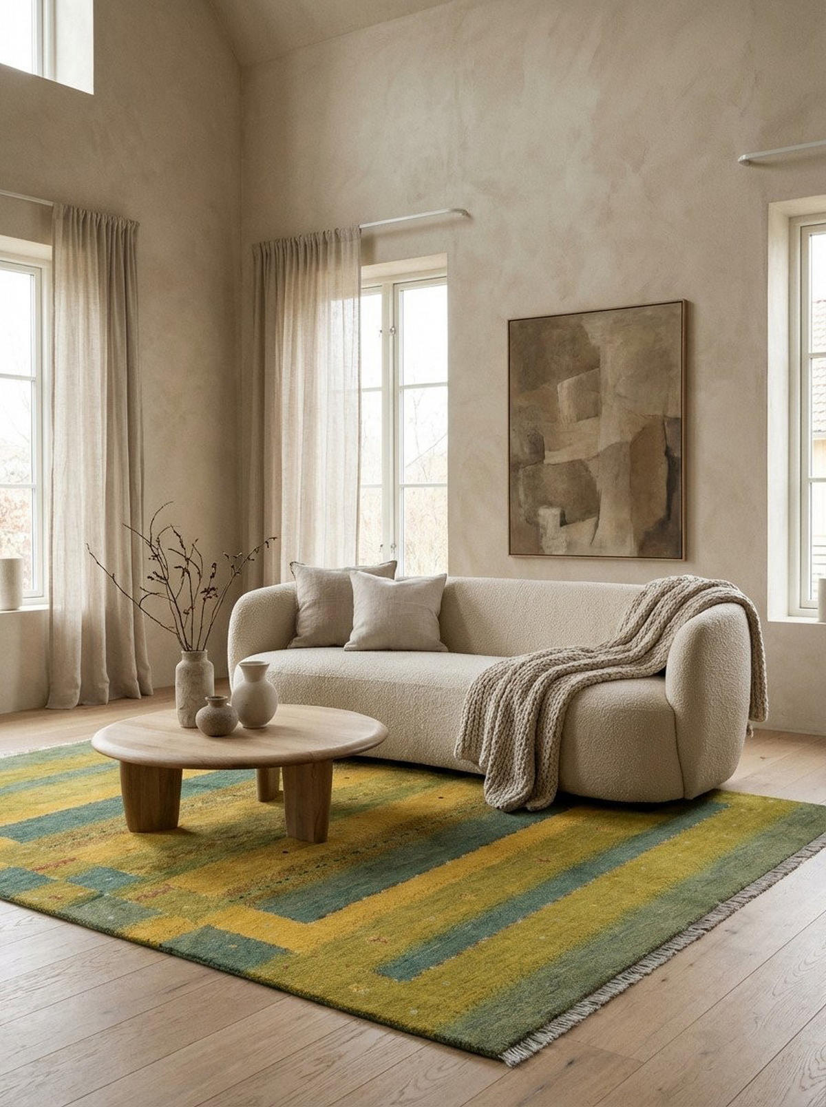 TEPPICH Rizbaf Grün 199/155 cm Schurwolle - Grün, Textil (155/199cm) - Looma