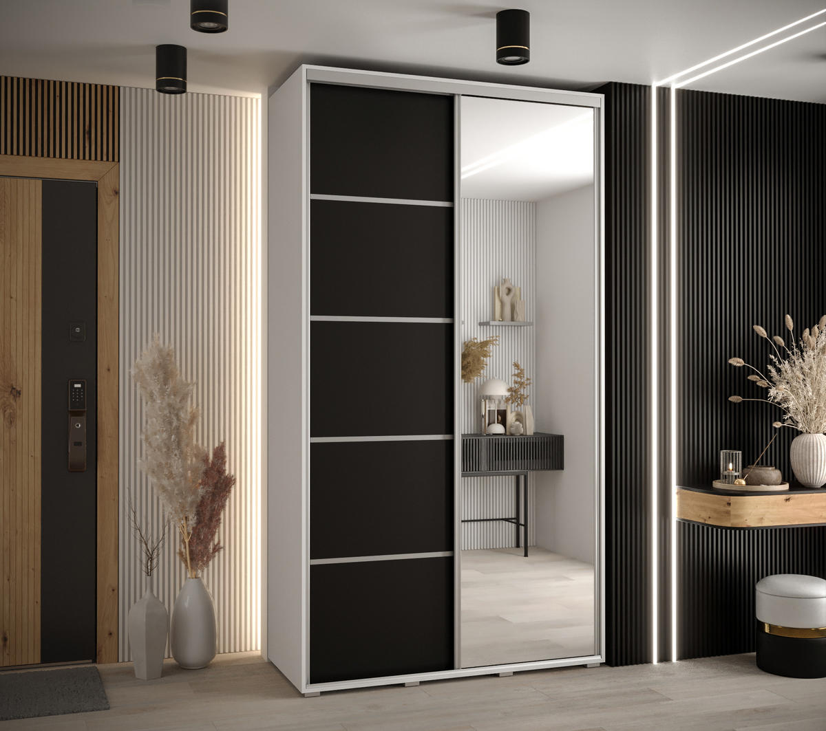 SCHWEBETÜRENSCHRANK 235,2/130/45 2-türig - Silberfarben/Schwarz, Holz/Metall (130/235/45cm) - Abiks Möbel