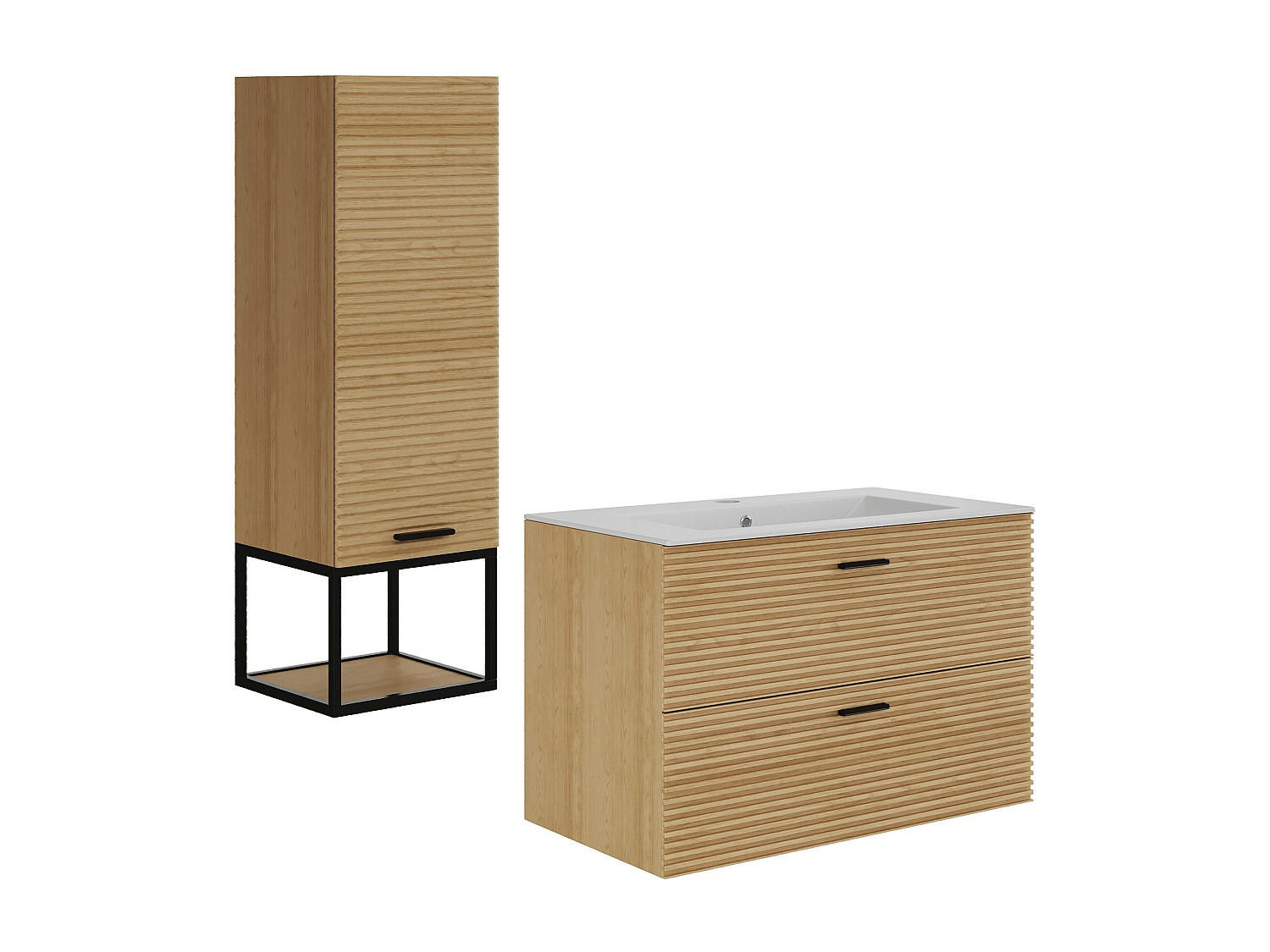 BADMÖBEL-SET - 80 cm x 46 cm - holz - naturfarben hell Sarone - Weiß, Holz (80/55/46cm) - Vente-Unique