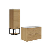 BADMÖBEL-SET - 80 cm x 46 cm - holz - naturfarben hell Sarone - Weiß, Holz (80/55/46cm) - Vente-Unique