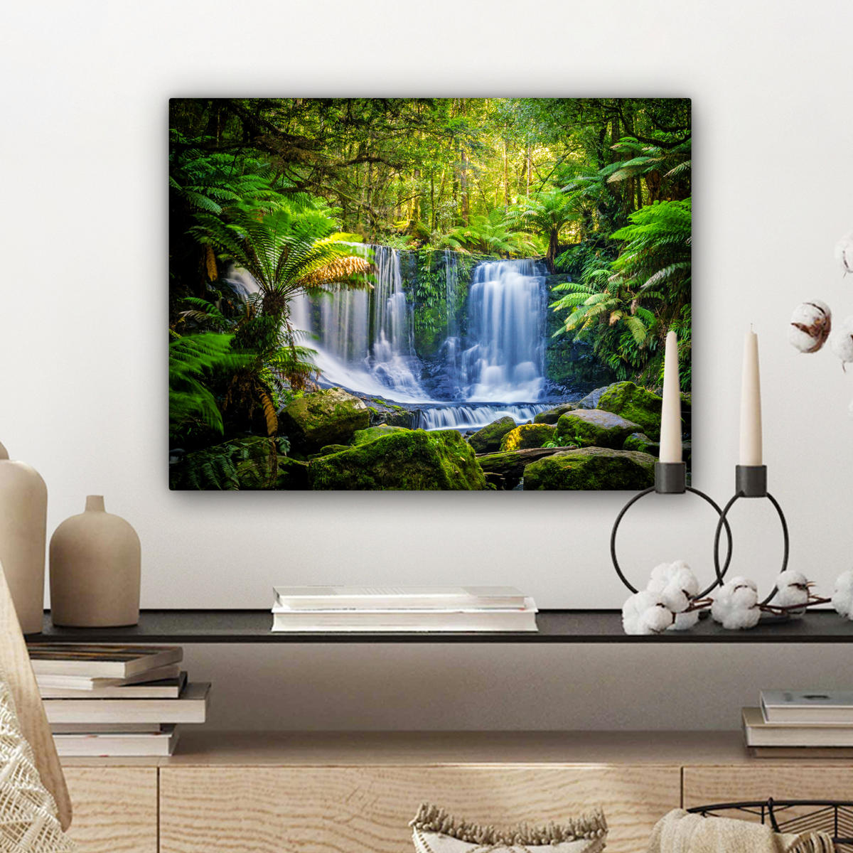 LEINWANDBILD Dschungel - Wasserfall - Australien - Pflanzen - Natur 40x30 cm - Dunkelgrün, Textil (40/30cm) - MuchoWow