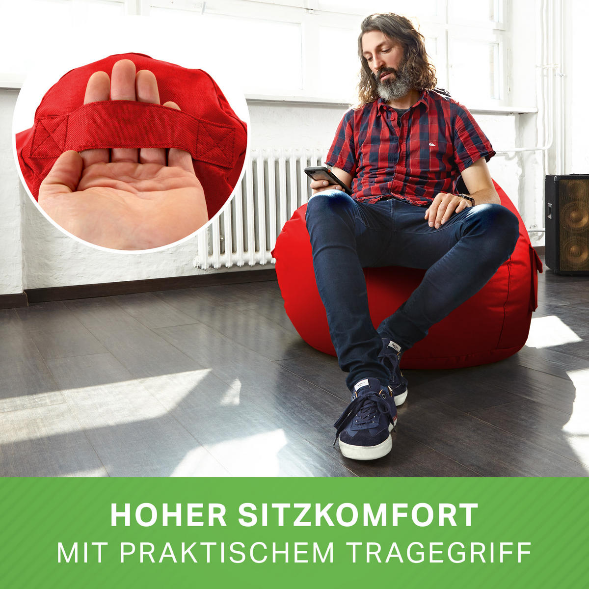 SITZSACK Lounge Chair "Cozy" 80x70x90cm - Rot, Textil (70/90/80cm) - Green Bean