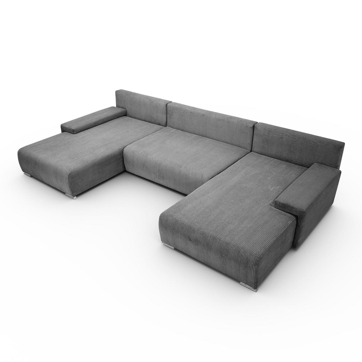 ECKSOFA U-Form Livorno Schlaffunktion Cord-Stoff Grau - Grau, Holz/Kunststoff (348/93/188cm) - Kaiser Möbel