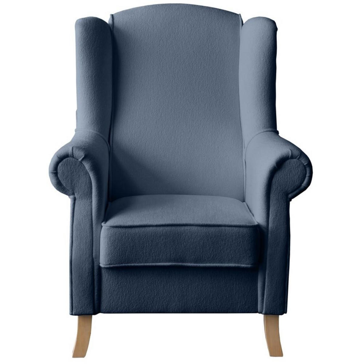 OHRENSESSEL Leonardo dunkelblau boucle-stoff - Dunkelblau, Holz/Textil (88/118/86cm) - Beautysofa