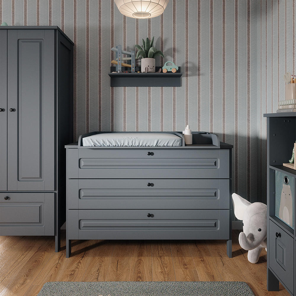 WICKELKOMMODE Ajaton Grau 133 x 98.4 cm mit 3 Schubladen - Grau, Holzwerkstoff (133/98.4/70cm) - VitaliSpa