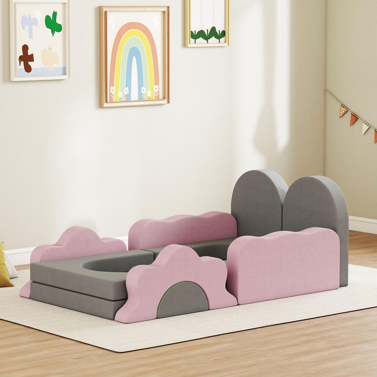 SCHAUMSTOFF Bausteine Kinder 12 Stück Klettern Softbausteine mit Bällebad Grau - Grau, Textil (75/75cm) - AIYAPLAY