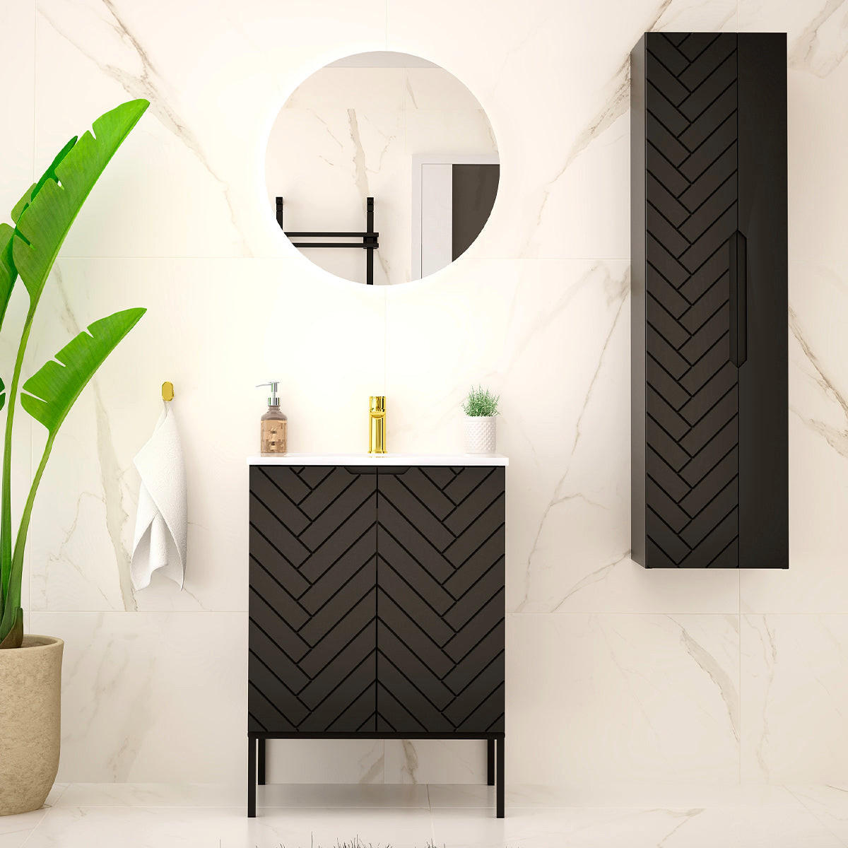 BADMÖBEL 60cm Daria 2er-Set Schwarz - Schwarz, Holzwerkstoff (60/84/45.8cm) - Petits-meubles