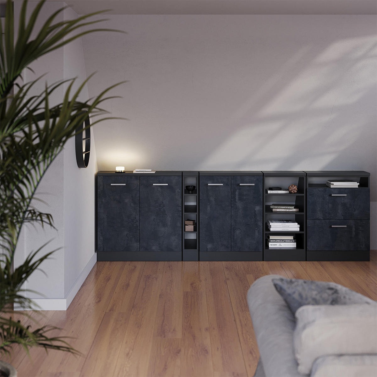 KUHINJSKI ORMAR ZA KOSINE KROVA R-Line Crni Beton 60 cm s 2 vrata, korpus ormara dubine 60 cm - crna/antracit, drvni materijal (60/83.8/60cm) - Vicco