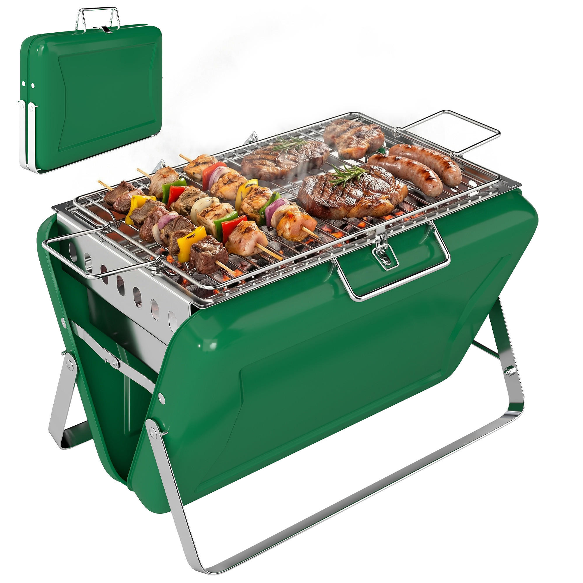 HOLZKOHLEGRILL DE-18272 Grün - Grün, Metall (28/25.5/40cm) - ComfortXL