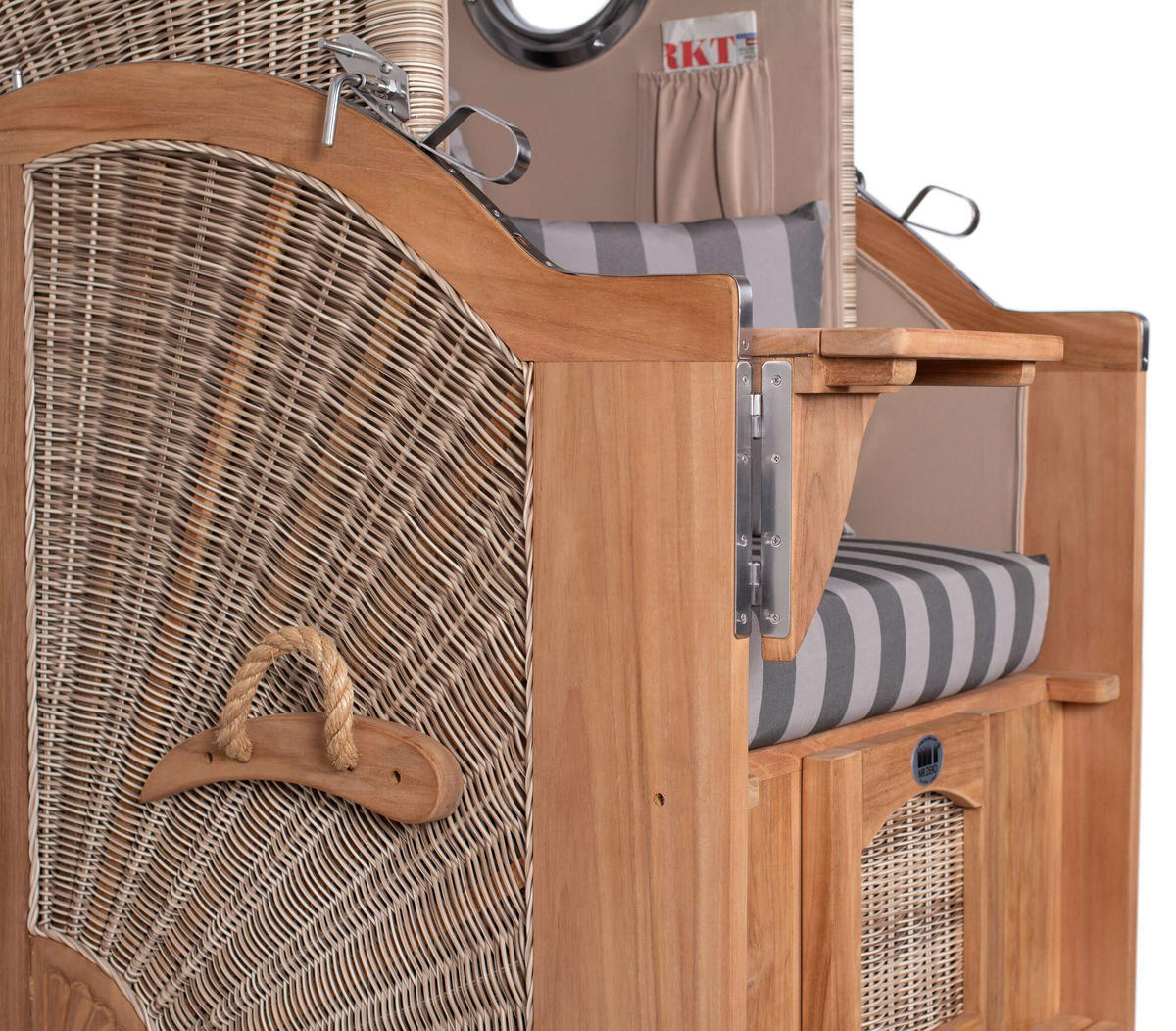 STRANDKORB Düne 1 Sitzer Teak PE Shell - Braun/Grau, Holz/Textil (96/165/80cm) - Mr. Deko